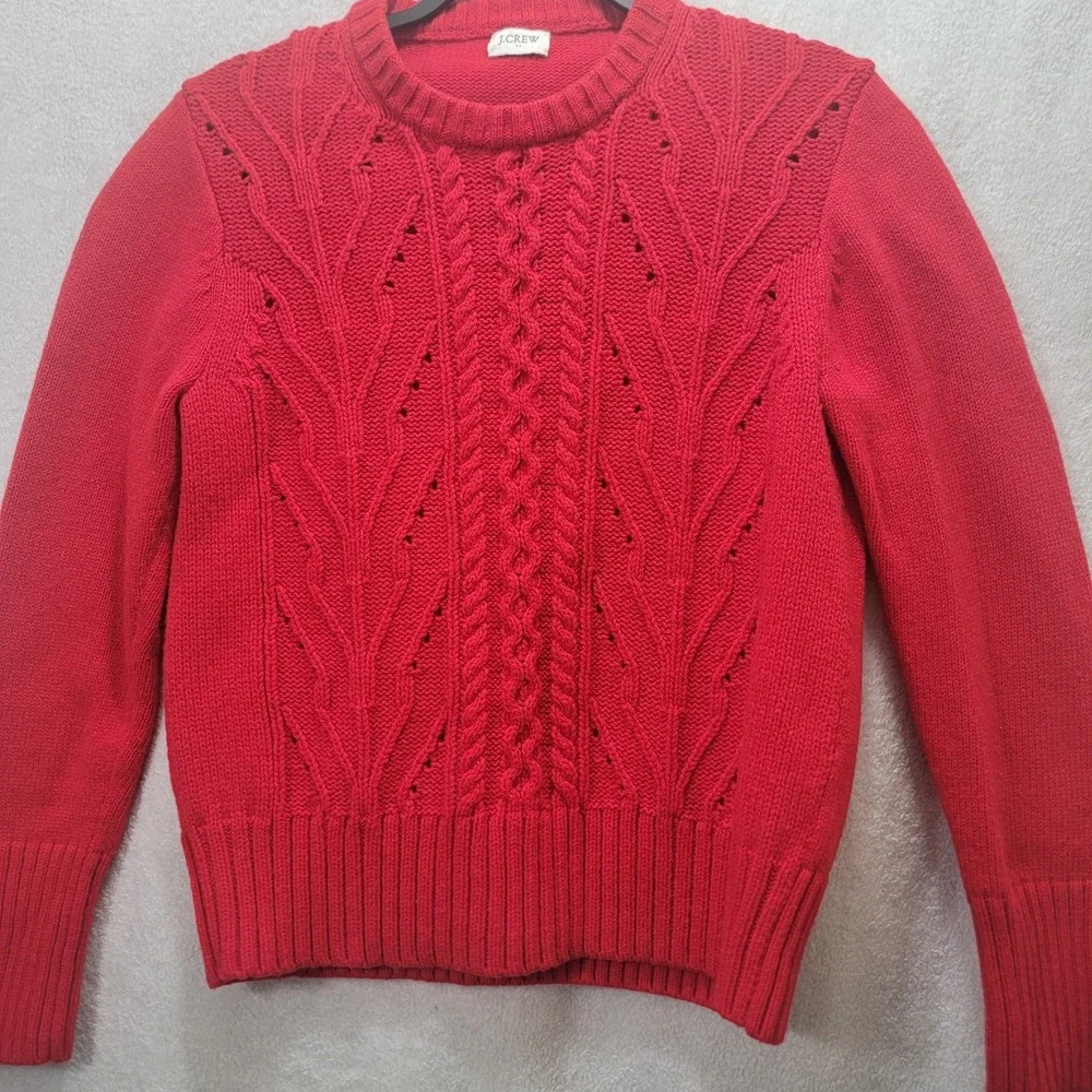J. Crew Lambs Wool Blend Pointelle Cable Front‎ Red Sweater Women's Large